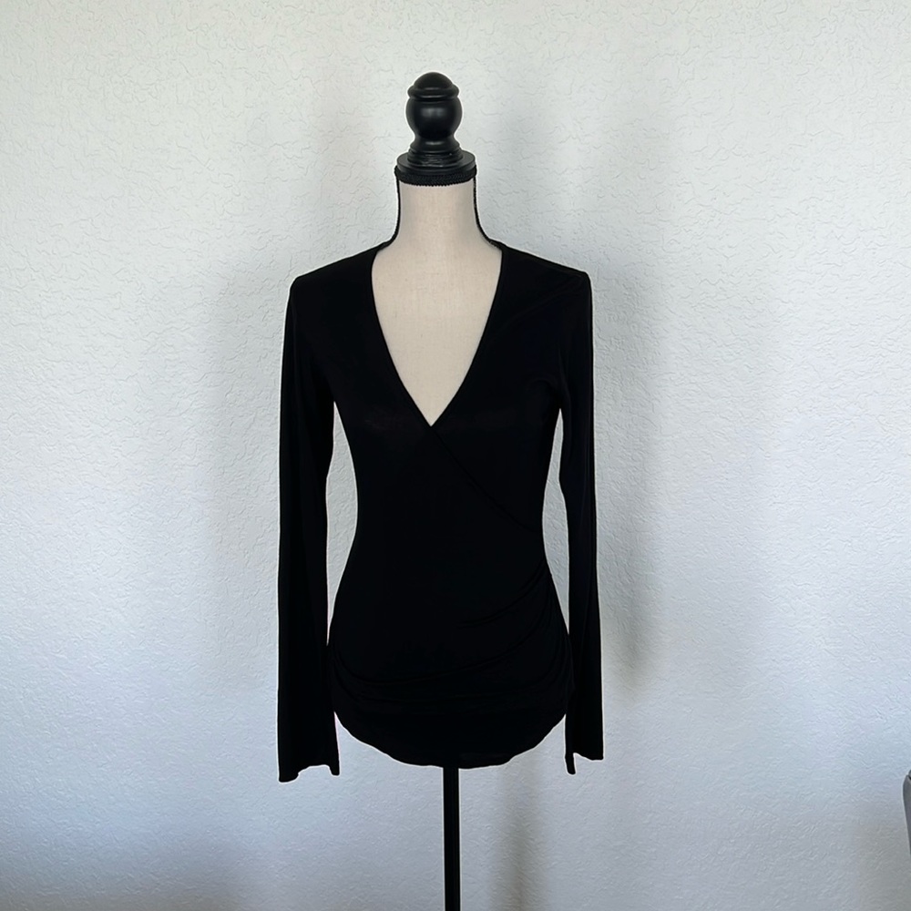 James Perse Size 3 Black crossover faux wrap top